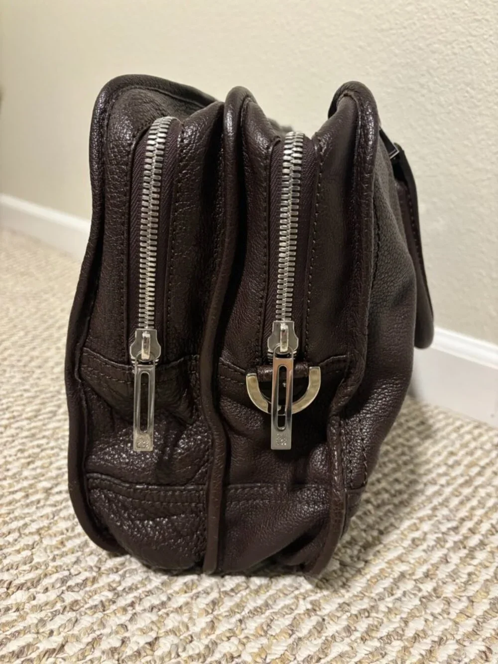 LOEWE Brown Pebbled Leather 2-Way Briefcase Business Bag w/ Strap & Dust Bag